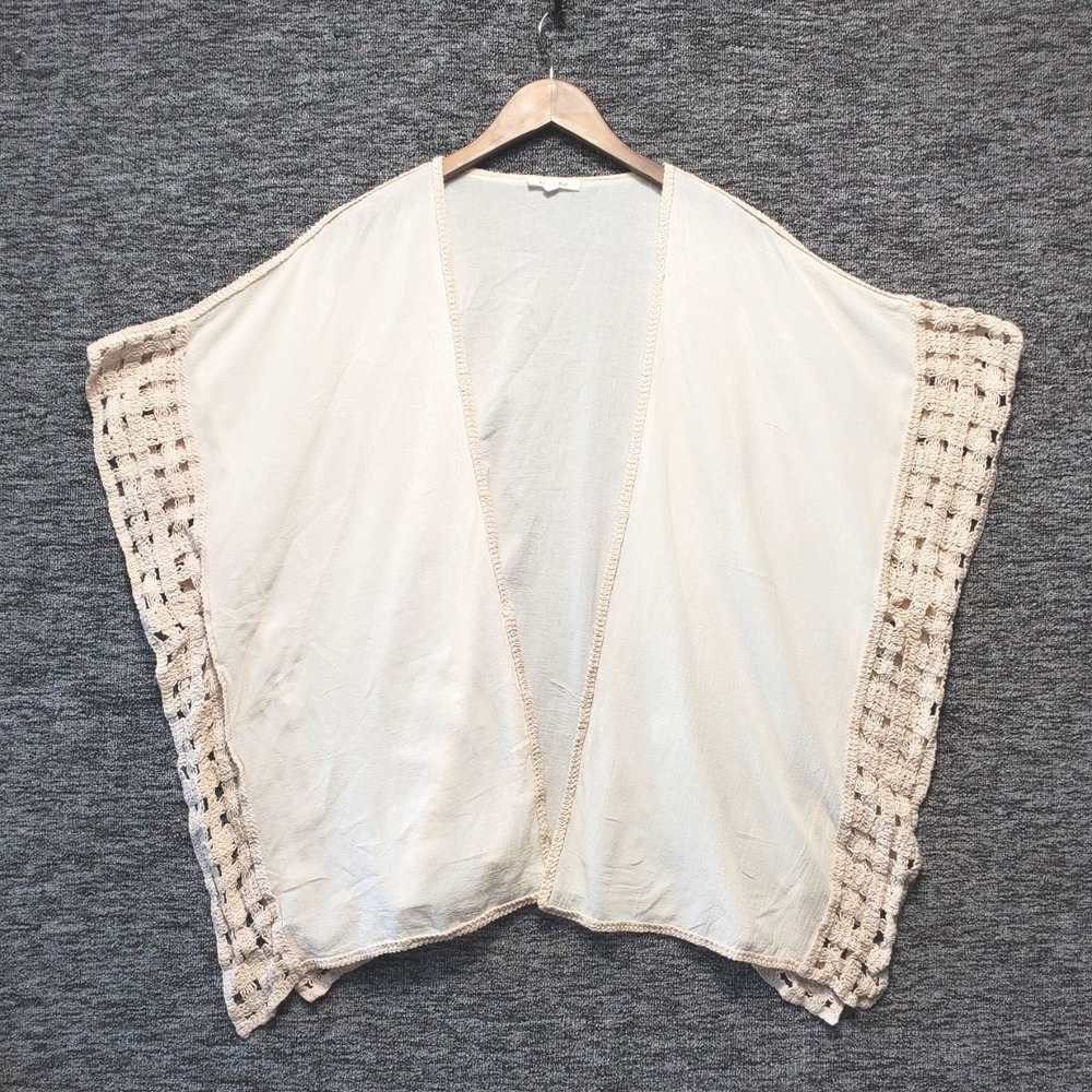Krazy Kat Kimono Cardigan Women 2X Cream Beige Crochet Lace Trim Open Front Boho